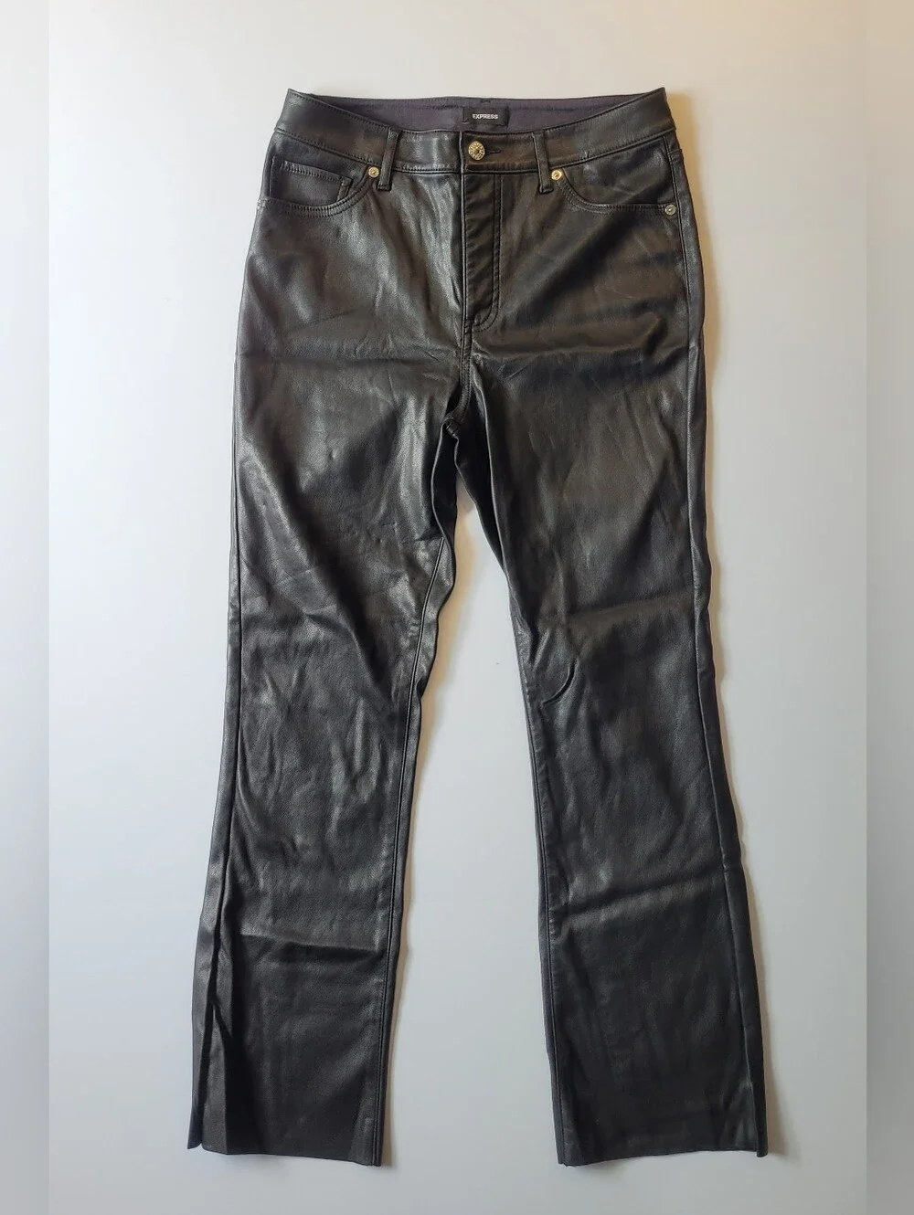 Express Black Faux Leather Cropped Flare Pants High Rise - Size 8R